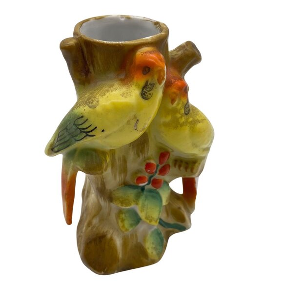 VTG Parakeet bud vase ceramic Japan Birds Budgies Love bird - Picture 5 of 8